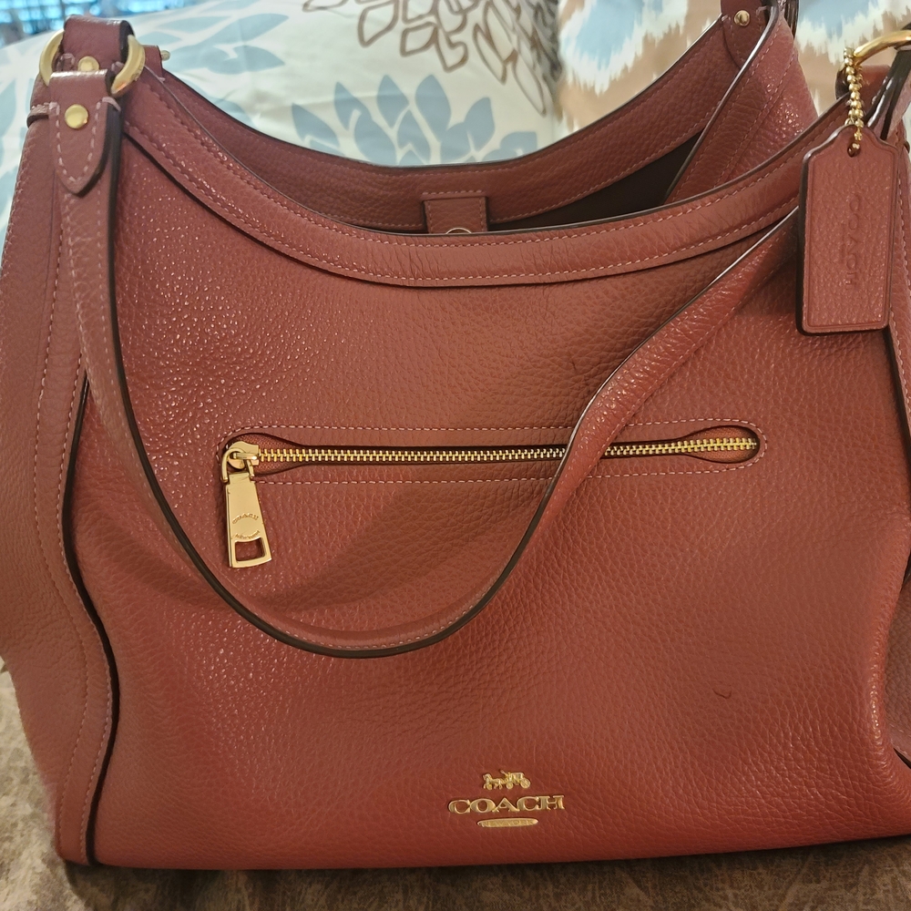 Coach Brown Leather Shoulder Bag with Gold Hardware